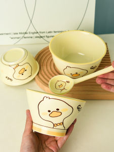 Bát Thìa Gốm Sứ Bát Cơm Màu Men Đồ Gia Dụng Vịt Nhỏ Màu Vàng Huhuao Sữa Bát Mỳ Tay Cầm Dài Bộ Đồ Ăn Giá Trị Sắc Đẹp Đáng Yêu