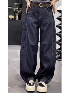 กางเกงยีนส์ทรงหลวมเอวสูงทรงหลวมสำหรับผู้หญิงไซส์ใหญ่ กางเกงขายาวทรงตรงทรงหลวมสำหรับฤดูใบไม้ผลิและฤดูใบไม้ร่วง