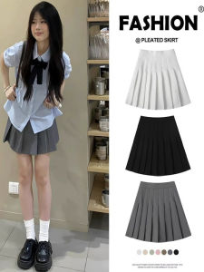 Gray A-Line Mini Skirt High Waist Pleated Slimming Womens Spring Summer Autumn New Arrival Korean Style Commute Cotton Blend