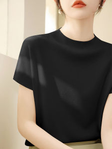 DVDK | Stylish Youthful Short Sleeve Half-Neck T-Shirt Womens Silk-Knit Tee