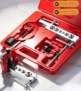 8-15mm Flaring Swage Tool Kit for Copper Plastic Aluminum Pipe Double & Single Tubing Flaring Tool Repair Kit with Tube Cutter