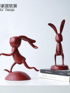 Modern Simple Metal Cartoon Animal Sculpture Rabbit Running Red Home Decoration Accessories Desktop Decorations Living Room