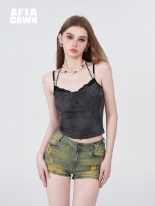 เสื้อกล้ามคอวีลายปักสไตล์ย้อนยุค AFTADAWN ดีไซน์ดั้งเดิม คอวี แขนกุด ผ้าฝ้ายผสม PU ทรงเข้ารูป ฤดูร้อน 2024