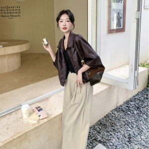 Red Brown Large Female Hong Kong Style Retro High-End Leather Jacket Womens 2025 Autumn New Elegance PU Leather Jacket