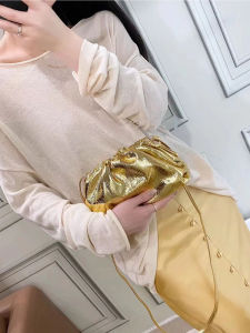 Gold Silver Soft Leather Dumpling Shaped Handbag Womens Bag New 2024 Crossbody Shoulder Clutch Foldable Casual Magnetic Buckle