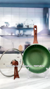 wajan teflon Wok Pan Marble Coated 28 cm Alumunium Anti Lengket Hijau & Abu Kitchenware