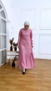 Ameera Boutique-Sabrina dress gamis muslim wanita dewasa basic polos polo linen
