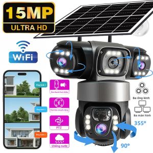 Camera IP Năng Lượng Mặt Trời WiFi V380PRO 3 Ống Kính HD 15MP 360 Độ °   Camera Quan Sát Ngoài Trời Chống Nước Với Tầm Nhìn Ban Đêm Âm Thanh Hai Chiều Theo Dõi Di Động