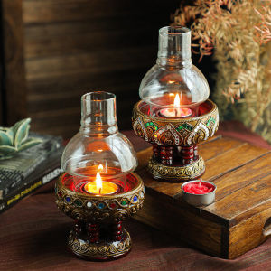 Solid Wood Candle Typhoon Lamp Horse Lamp Dinner Supplies Outdoor Windproof Candlestick Table Decoration