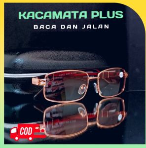 COD Kacamata baca plus lensa coklat 2in 1 baca dan jalan doubel fokus frame besi pria dan wanita free kotak dan kain lap