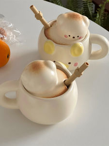 Đồ Ăn Nhẹ Dễ Thương Hình Gấu Bông Bằng Sứ Có Nắp Và Ống Hút Quà Tặng Sinh Nhật Cho Bạn Bè Và Giáo Viên Quà Tặng Đi Kèm