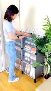 Rak Sepatu Portable Plastik Serbaguna 2 Susun 6 Tingkat Anti Debu