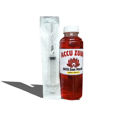 AIR ACCU ZUUR MERAH 250ML PRRBAIKAN AKI KERING LEMAH SOAK DROP TEKOR MOTOR/MOBIL AIR ACCU ZUUR MERAH