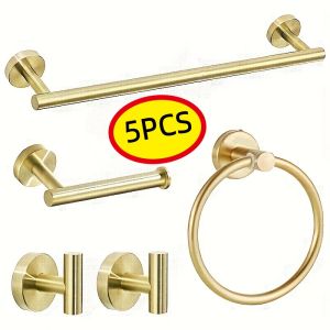 5-piece wall mounted hardware bathroom accessories stainless steel towel bar towel ring toilet paper holder hook bathroom kit