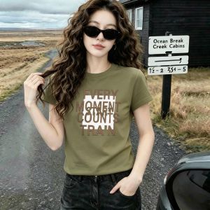 V.C.I | Green Letter Print Short Sleeve Tshirt Loose Fitting & Versatile for Summer