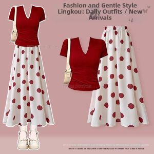 NUMEN BUTTON | Summer Unique Beautiful Outfit for Petite Women Top with Polka Dot Skirt