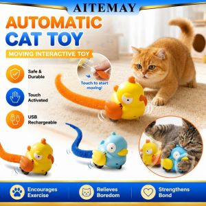 Aitemay Pull String Interactive Cat Toy with Plush Bird Tail - Manual Self-Entertainment Teaser for Indoor Kitten Cat Training Toy with Chain Fun Pet Supplies for Cats