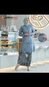 Setelan kebaya tunik erina - kebaya moderen - motif bunga yang cantik dan elegan - model kebaya terlaris - outfit kekinian - bahan tulle bordir tebal - pakaian kondangan wisuda akad nikah baju pesta