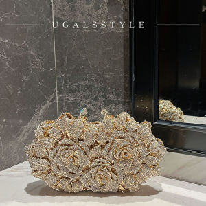 UGALS | Retro Heavy Embroidery Rose Crystal Unique Design Clutch for Evening