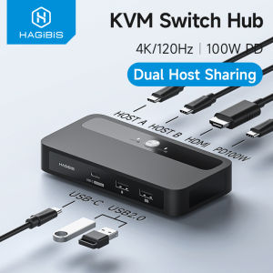 Hagibis | Hagibis USB C KVM Switch 1 Monitor 2 Computers 4K HDMI KVM Switches USB Hub PD for Sharing One Monitor Keyboard Mouse Printer