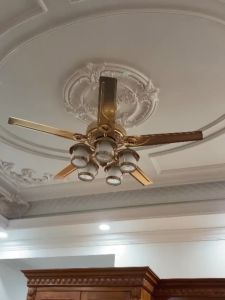Quạt trần tân cổ Châu Âu KS-589Y [ 5 cánh thép 52inch 5 bóng đèn đui E27 ]  [Động cơ DC inverter-100% lõi đồng]