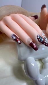 100% HANDMADE Artificial Nails Art Christmas red nails elk snowflake Christmas socks nails autumn and winter light luxury nails Phototpy Fake Nail Press on Nail Reusable And Removable With Free Glue