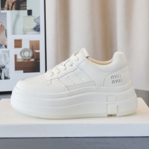 Womens Casual Fashion Heightening Leather Shoes Thick Bottom Sports Flat Shoes All-Match White Shoes Design Sense