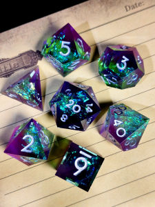 DnD Dice Set - 7 Piece Sharp Edge Resin Polyhedral Dice Light Purple with Silver Numbers for D&D RPG Tabletop Games