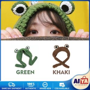 Cute Cartoon Frog Knitted Hat Woollen Cap Ear Protection Solid Color Funny Sweet Winter Knitted Beanies Hat Friend Gift