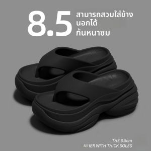 รองเท้าแตะส้นหนาสีดำสำหรับผู้หญิง รองเท้าแตะชายหาดกันลื่น รองเท้าแตะสวมสบาย รองเท้าแตะส้นสูงสำหรับใส่ไปเที่ยวชายหาดในช่วงฤดูร้อน