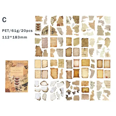 20 Sheets Vintage Scrapbooking Stickers Books PET Materials Creative DIY Journal Collage Material Journaling Supplies Stickers