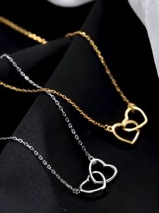 Bestella Kalung Zirkon Cincin Ganda Berbentuk Hati & Kalung Emas & Perak Cinta Pasangan & Kalung Paduan Desain Ceruk Sederhana