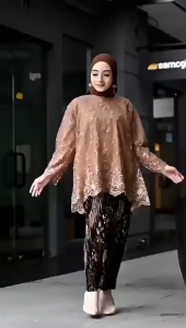 [KL Ready Stock] Sets Rinjani Kebaya Tunic Tulle Blouse Modern Kebaya Kebaya Beautiful and Fashionable Brocade Outfits