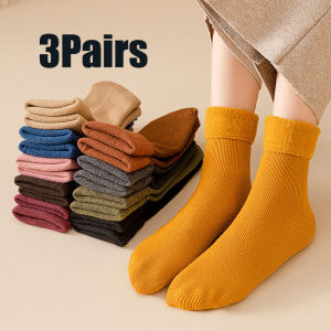 3/1 Pairs Winter Snow Socks Women Men Velvet Thickened Medium Tube Solid Color Floor Thermal Floor Sleep Socks