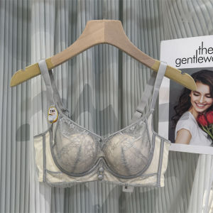 Comfortable French Lace Modal Underwear Soft Steel Ring Gathered Adjustment Type Bra U-Neck Fixed Double Strap for Young Women