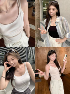Summer New Style Womens Tank Top Double Strap Halter Neck Pure Color Slimming Effect Foot Tendon Micro Fat Mm Breast Reduction