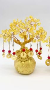 Feng Shui Citrine Quartz Gemstone Money Tree Natural Quartz Office Home Good Luck Fortune Decoration