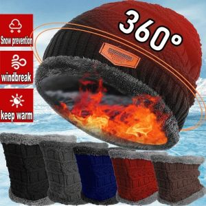 Knitted Cap Scarf Set Men Women Coral Fleece Outdoor Winter Riding Mask Bonnet Warm Thicken Plus Velvet Ear Neck Protect Beanie