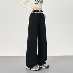 Ballet Style Lazy Sweatpants Elastic Drawstring Lace Trim High Waist Long Pants Cotton 100% Thin Summer Casual Trousers