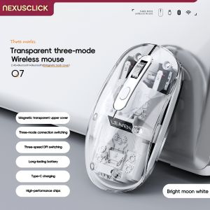 NexusClick Tri-Mode Wireless Gaming Mouse Transparent Shell Silent Mice Type-C Rechargeable 3 Adjustable DPI for Laptop PC iPa
