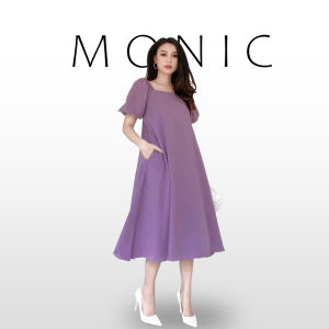Monic Dress Gaun Gereja Natal Maroon Korean Style Big Size Baju Wanita Wolfis Premium Casual Midi