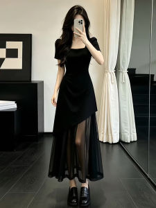 LIRUSHAN | Đầm Maxi cổ vuông kiểu Pháp sang trọng tôn eo