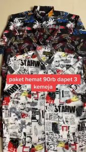 Paket Hemat 3PCS 90 Ribu Kemeja Motif Pria Lengan Pendek