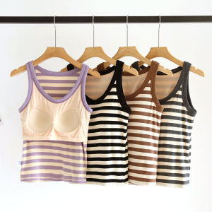 Summer Striped Vest Style Womens Bra Tank Top with Chest Pad Sports Strap Underwear Luxury Double Elastic Fabric for All Seasons