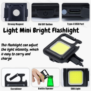 USB Rechargeable Keychain Light Mini Bright Flashlight Inspection Light Bottle Opener Emergency Work Light