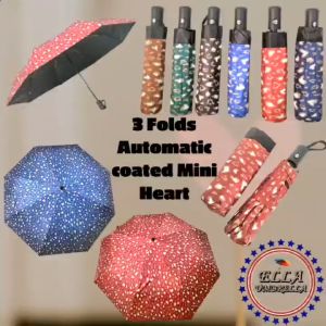 (ELLA SHOP) 3 Fold Automatic NEW Mini Heart Design Coated Umbrella