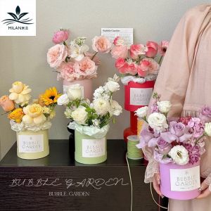 Luxury round Mini Flower Bucket  Flower Packaging Box Floral Arrangement Gift Box Hugging Bucket Flower Art Packaging Material