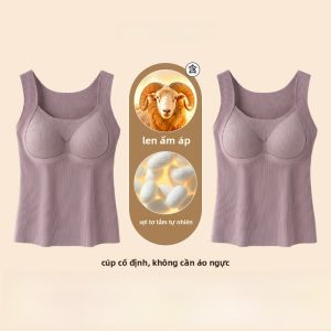 MiiOW | Áo ba lỗ lót lụa mỏng vai rộng cho nữ MiiOW Áo khoác mùa thu đông ấm áp bên trong có đệm ngực bằng lông cừu và lụa