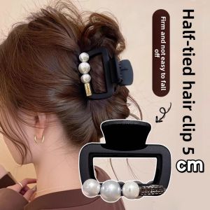 Square Frosted Pearl Hair Clip Womens Half Updo Hair Accessories Luxury Feel Small Shark Hair Clip Fashionable Hair Grips