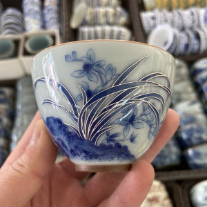 Jingdezhen Blue Porcelain Orchid Owner Cup Single Drinking Ceramic Tea Cup Personal Dedicated Chicken Heart Cup Gongfu Tea Set